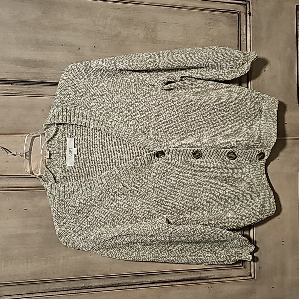 Sage green colored v-neck cardigan, LOFT, size M